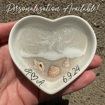 Clear Water Personalized Ring Dish Beach Ceramic Heart Dish for Wedding Anniversary Gift for Engagement Gift from Realtor Side Table De MakerPlace by Michaels